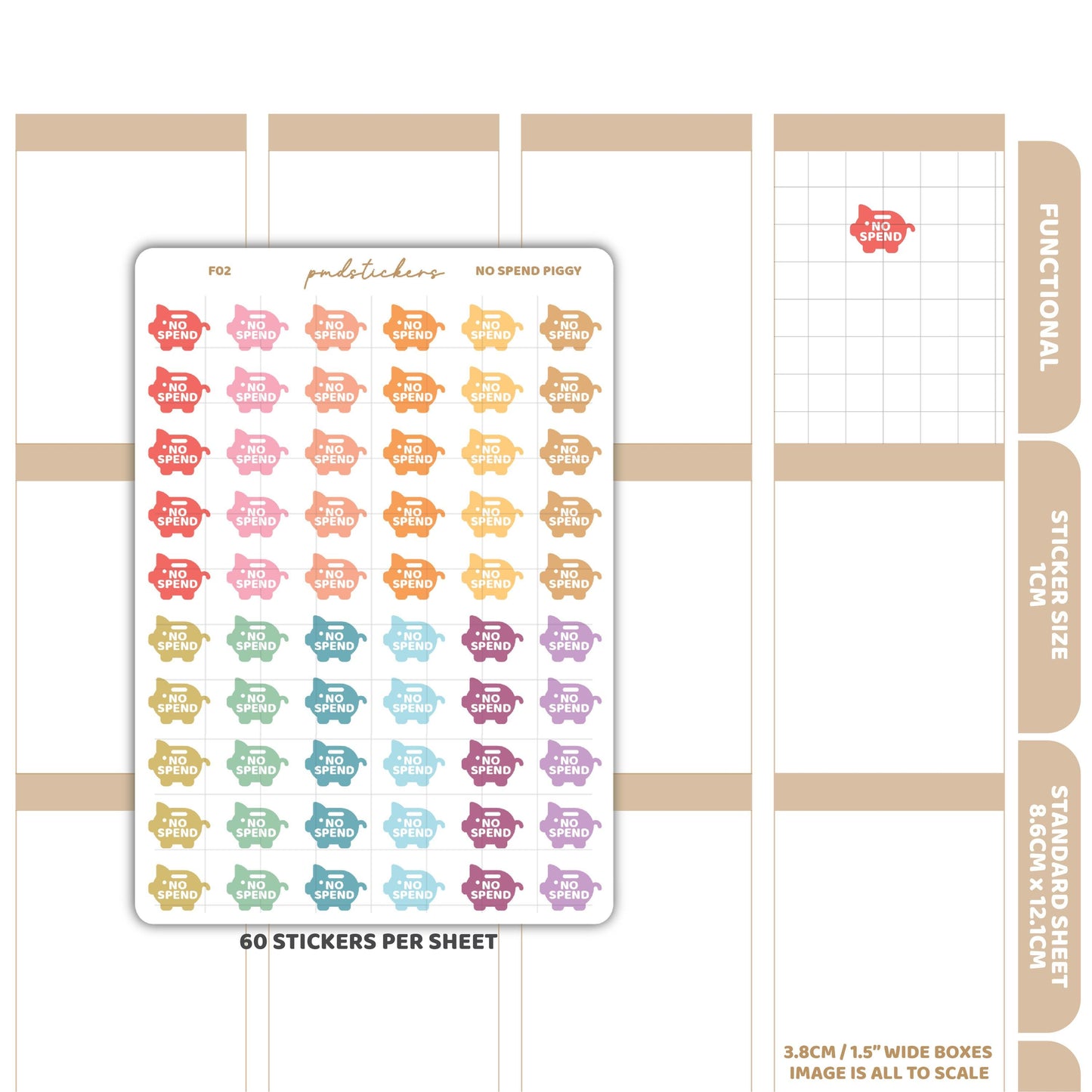 No Spend Piggy Bank Stickers | Functional Planner Stickers | F02