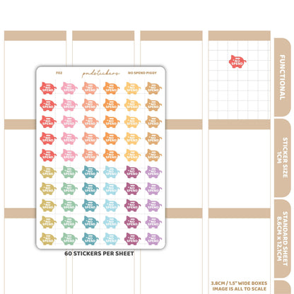 No Spend Piggy Bank Stickers | Functional Planner Stickers | F02