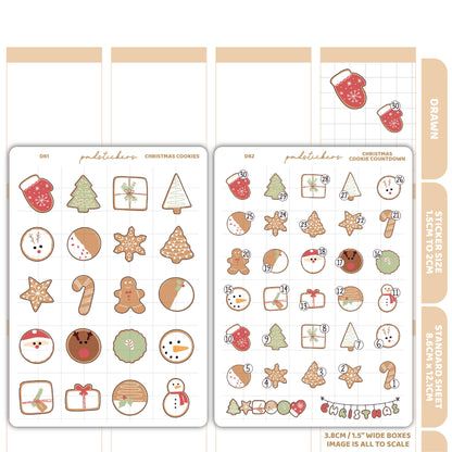 Christmas Cookies & Countdown Stickers | Drawn Planner Stickers | D61-62