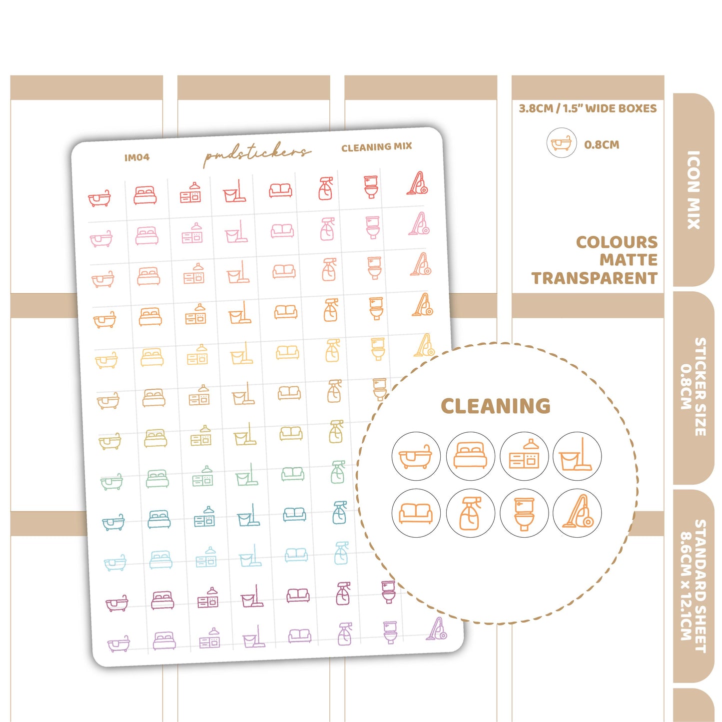 Cleaning Mix Icon Dot Stickers | Planner Stickers | IM04