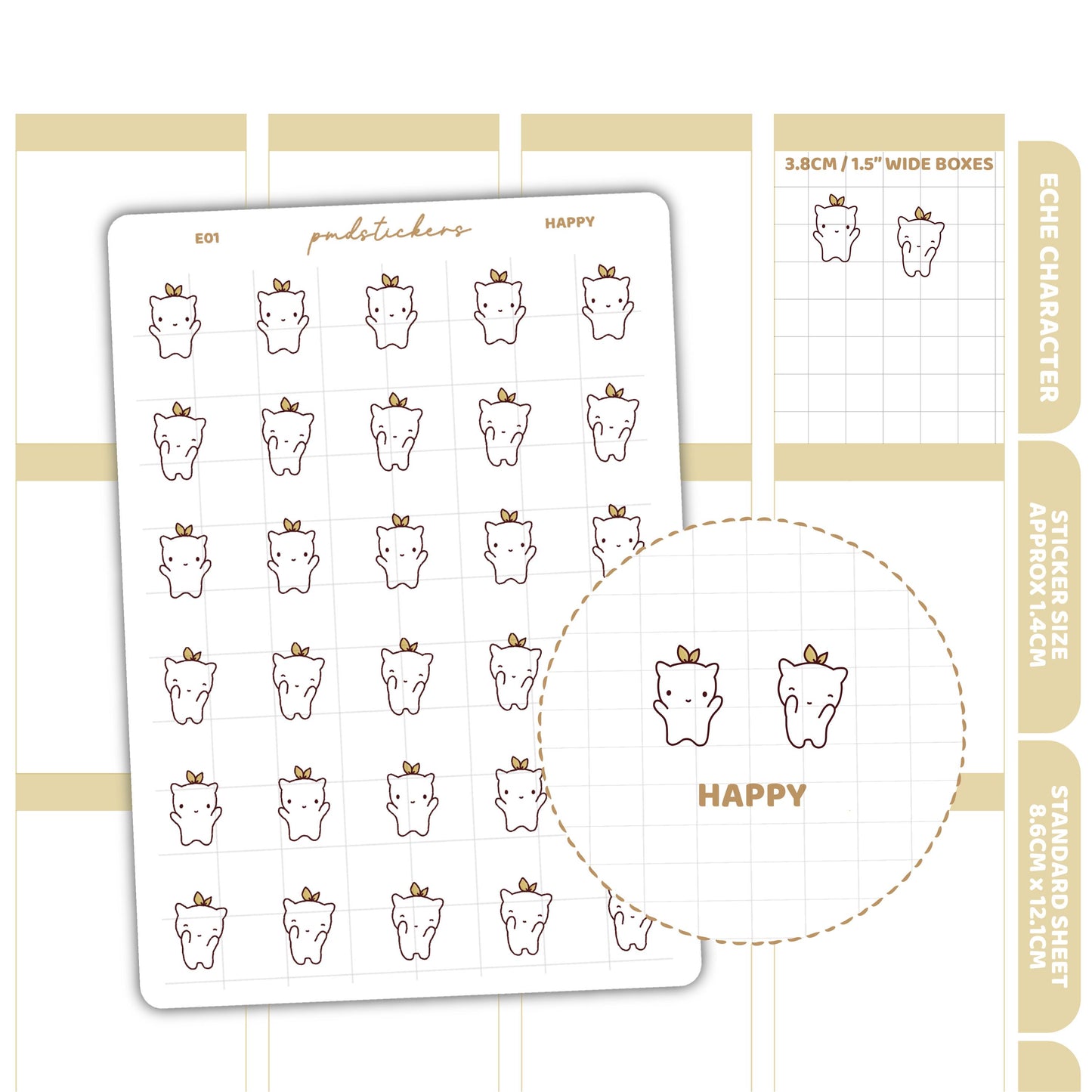 Happy Stickers | Eche Character Stickers | Planner Stickers | E01