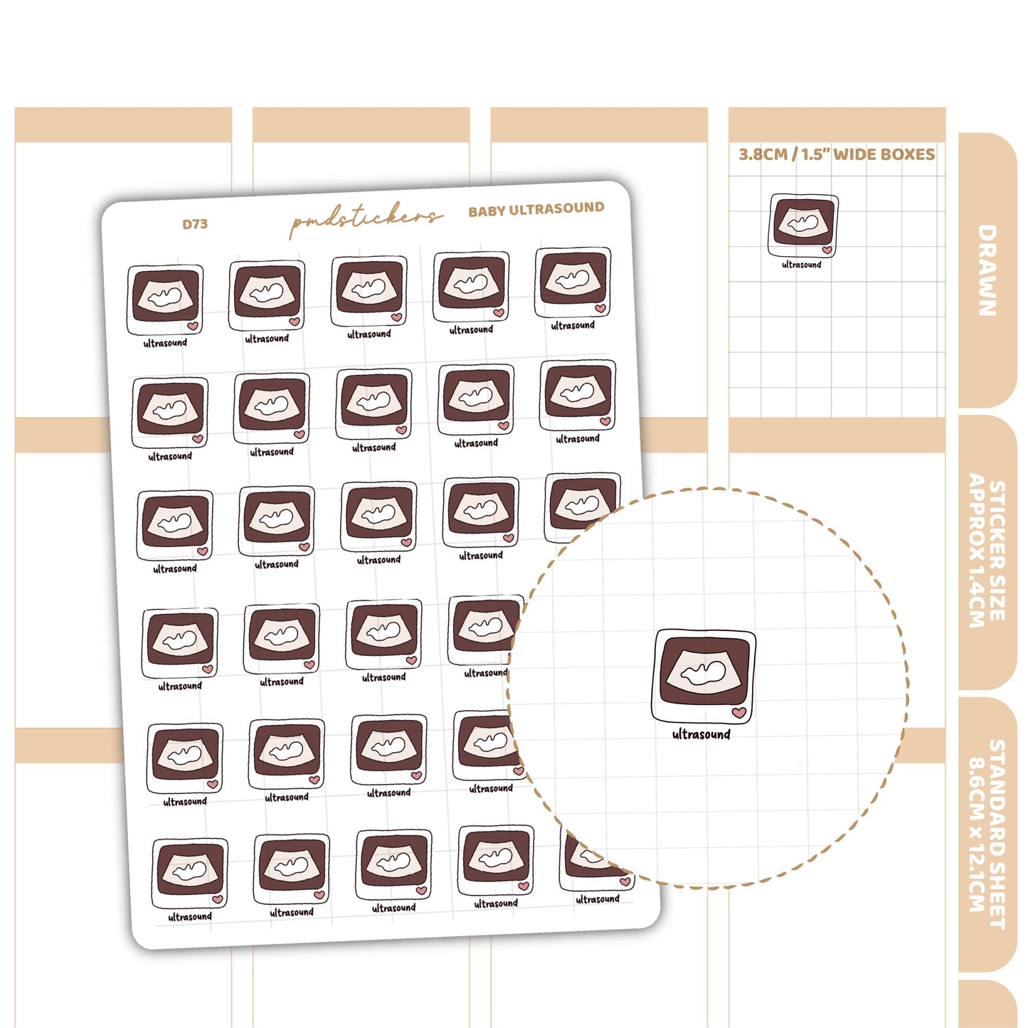 Baby Ultrasound Stickers | Drawn Planner Stickers | D73