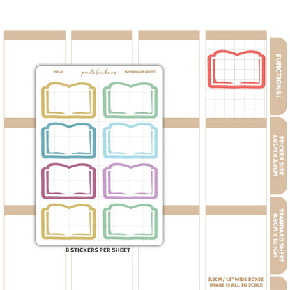 Book Half Box Stickers | Functional Planner Stickers | F35