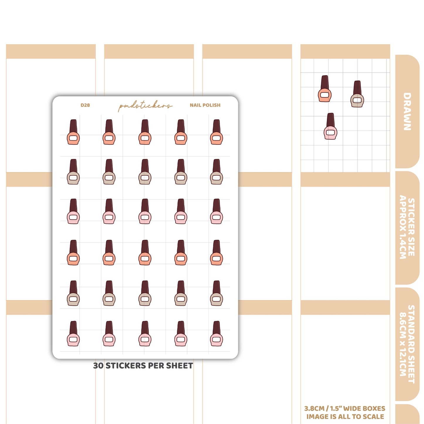 Nail Polish Stickers | Drawn Planner Stickers | D28