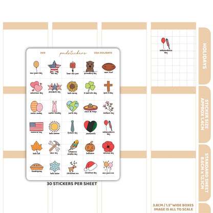 USA Holiday Stickers | Holiday Planner Stickers | H05