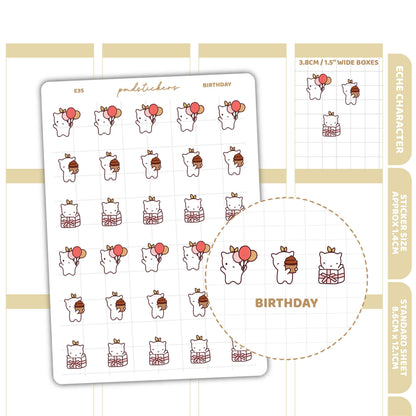 Birthday Stickers | Eche Character Planner Stickers | E35
