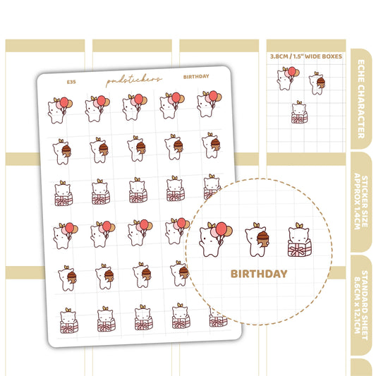 Birthday Stickers | Eche Character Planner Stickers | E35
