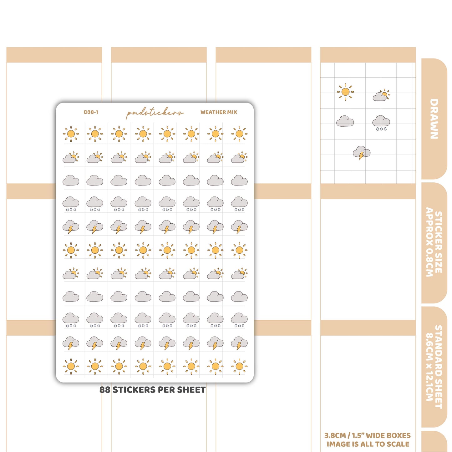 Mini Weather Stickers | Drawn Planner Stickers | D38