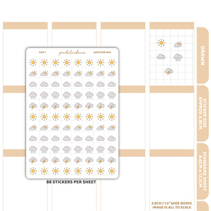 Mini Weather Stickers | Drawn Planner Stickers | D38