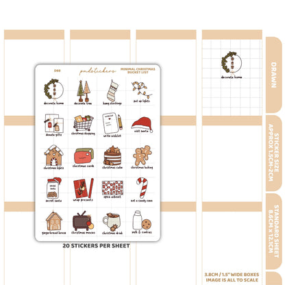 Christmas Minimal Bucket List Stickers | Drawn Planner Stickers | D68