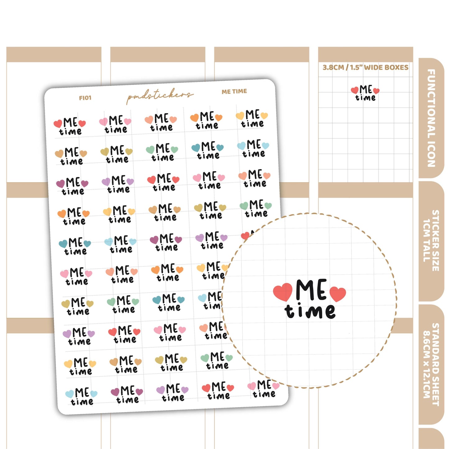 Me Time Stickers | Functional Icon Planner Stickers | FI01