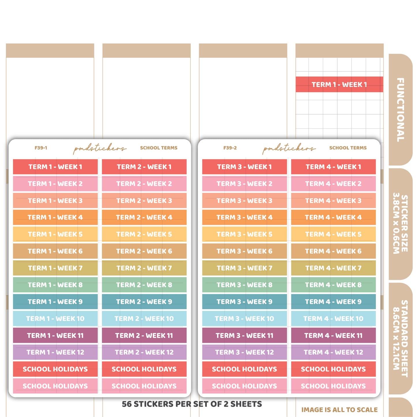 School Term Header Stickers | Functional Planner Stickers | F39(2)