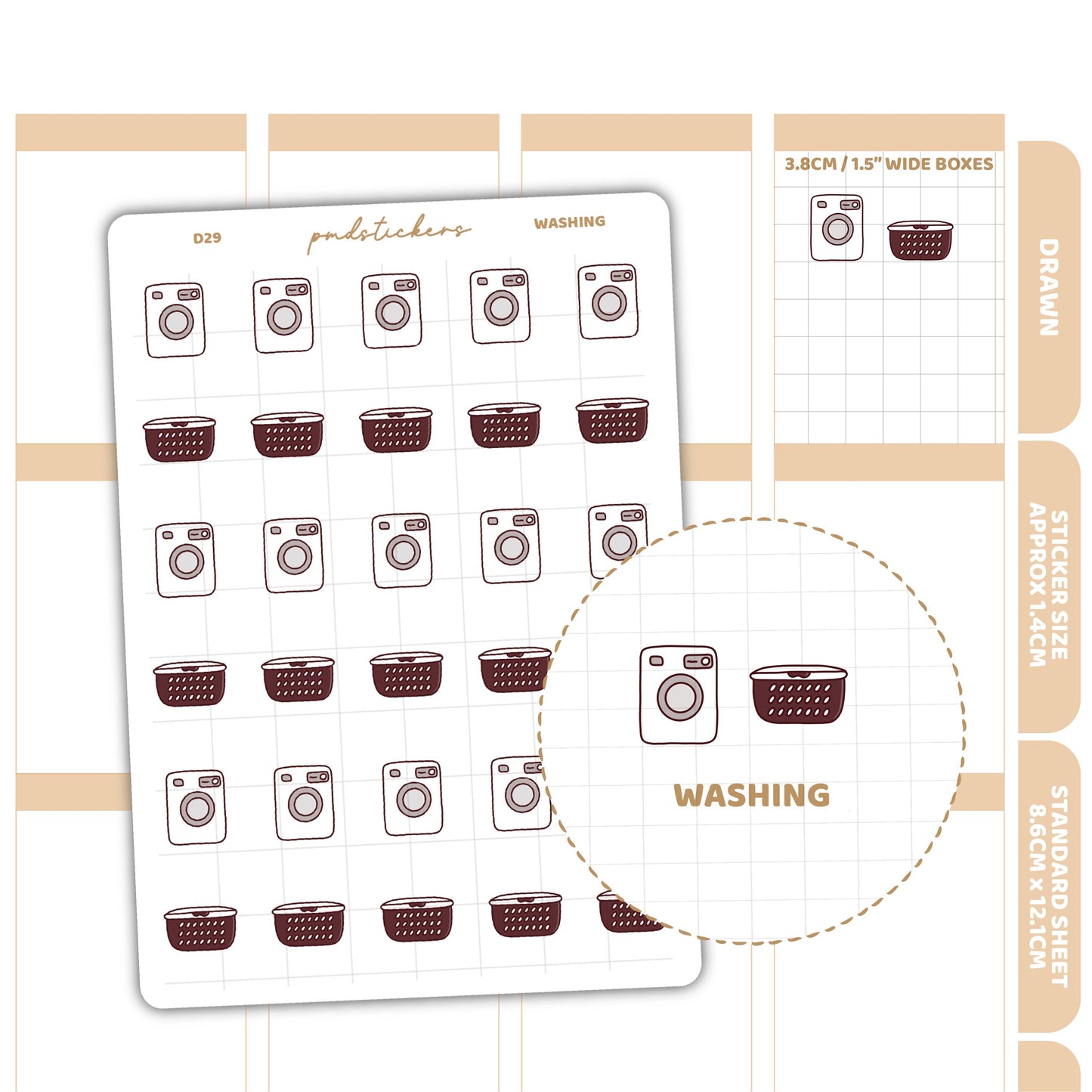 Washing Stickers | Drawn Planner Stickers | D29