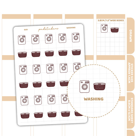 Washing Stickers | Drawn Planner Stickers | D29