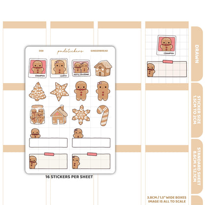 Christmas Gingerbread Stickers | Drawn Planner Stickers | D56