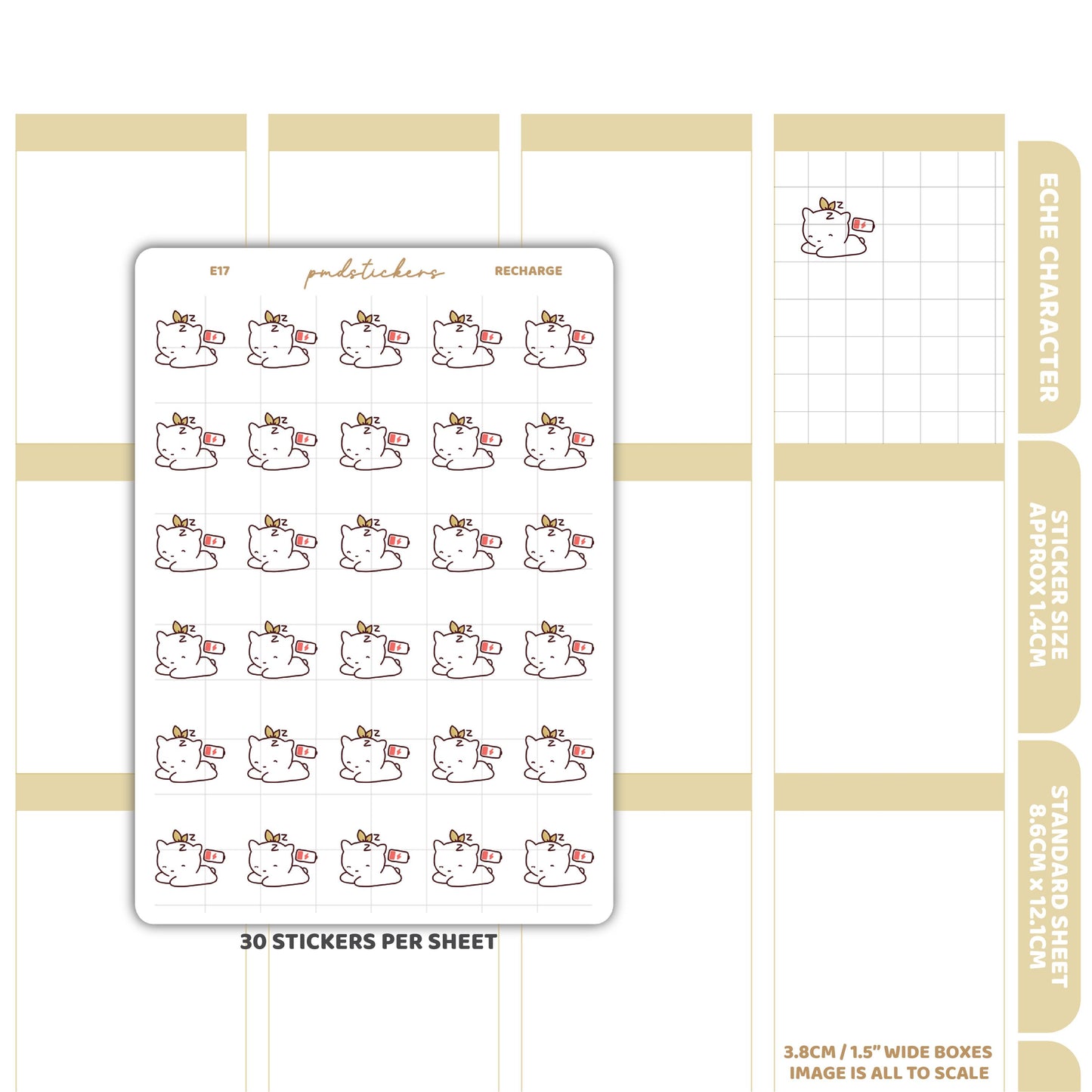Recharge Stickers | Eche Character Planner Stickers | E17