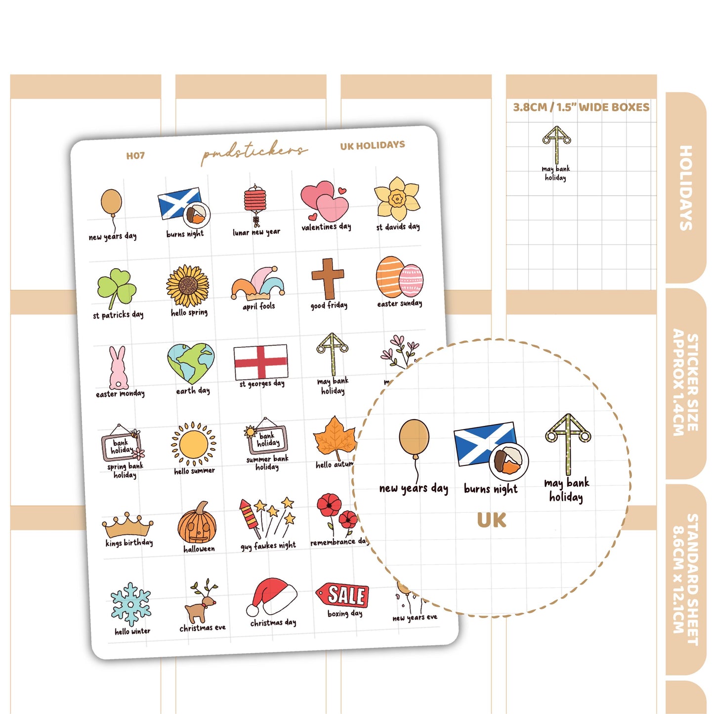 UK Holiday Stickers | Holiday Planner Stickers | H07