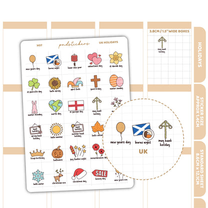 UK Holiday Stickers | Holiday Planner Stickers | H07