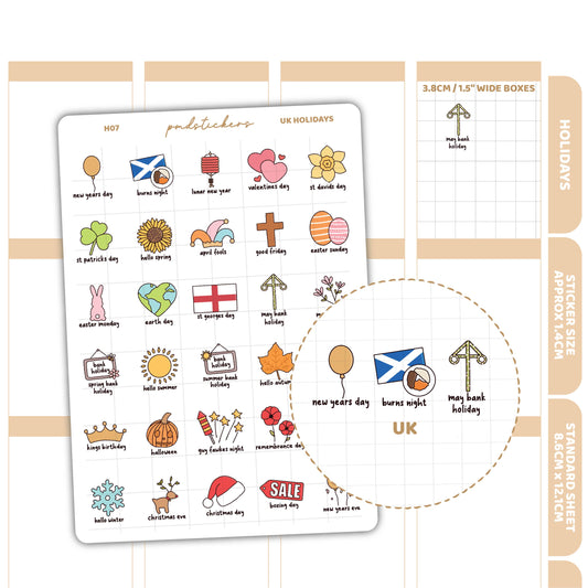 UK Holiday Stickers | Holiday Planner Stickers | H07