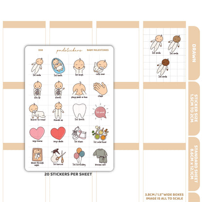 Baby Milestone Stickers | Drawn Planner Stickers | D36