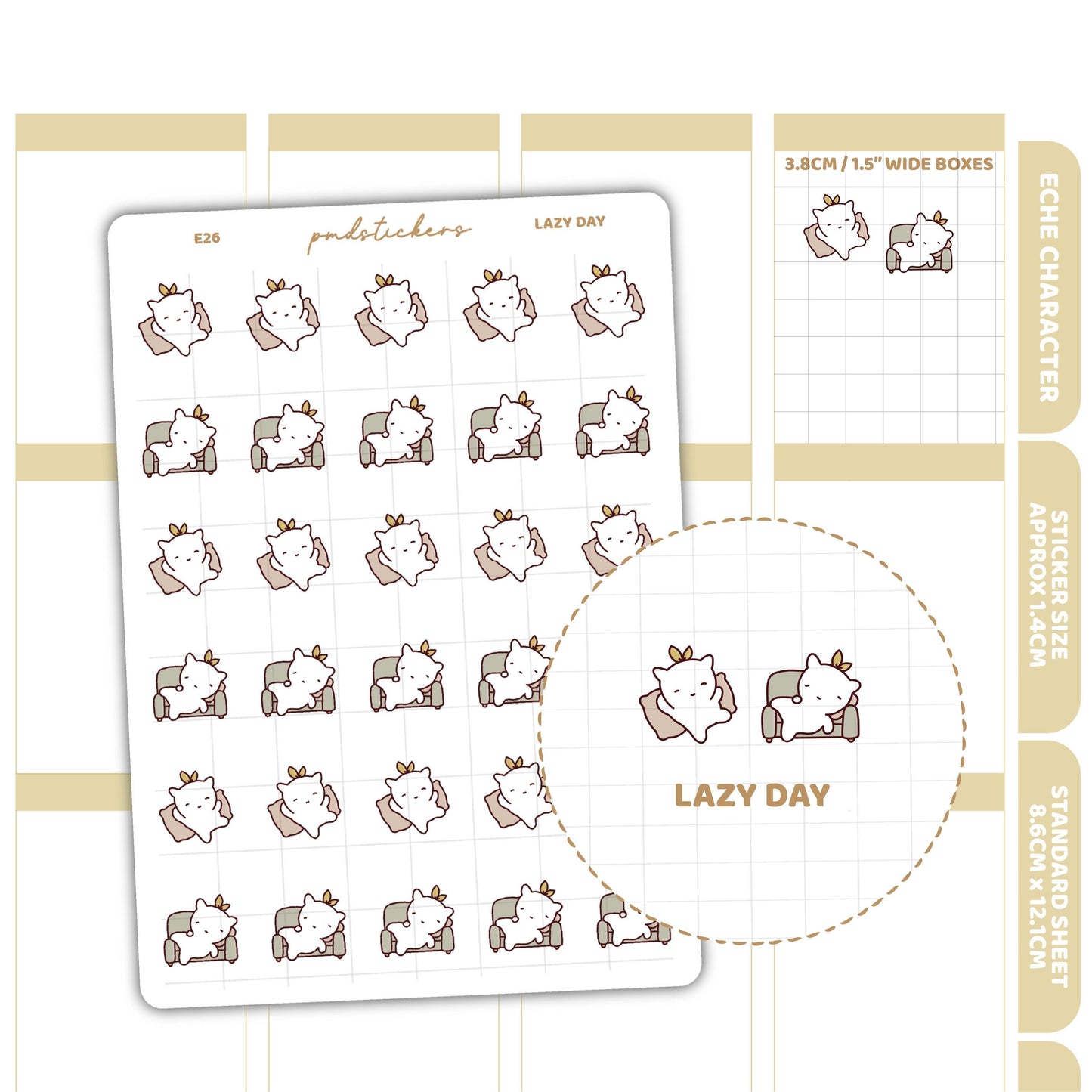 Lazy Day Stickers | Eche Character Planner Stickers | E26