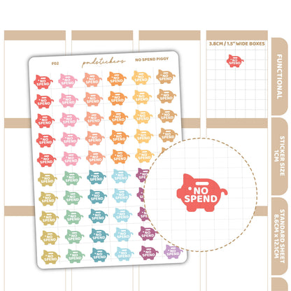 No Spend Piggy Bank Stickers | Functional Planner Stickers | F02