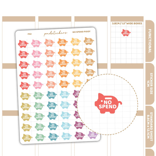 No Spend Piggy Bank Stickers | Functional Planner Stickers | F02
