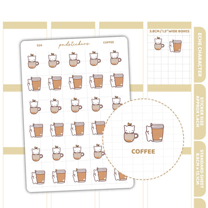 Coffee Stickers | Eche Character Planner Stickers | E24