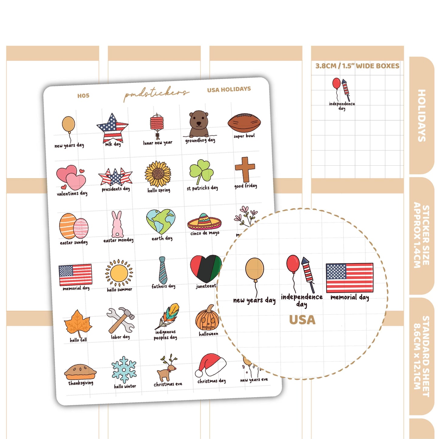USA Holiday Stickers | Holiday Planner Stickers | H05