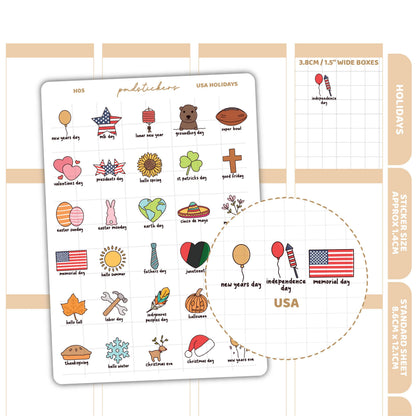 USA Holiday Stickers | Holiday Planner Stickers | H05