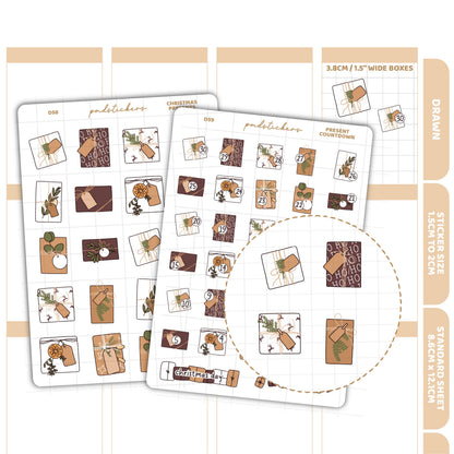 Christmas Presents & Countdown Stickers | Drawn Planner Stickers | D58-59