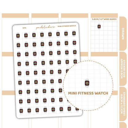 Mini Fitness Watch Stickers | Drawn Planner Stickers | D76