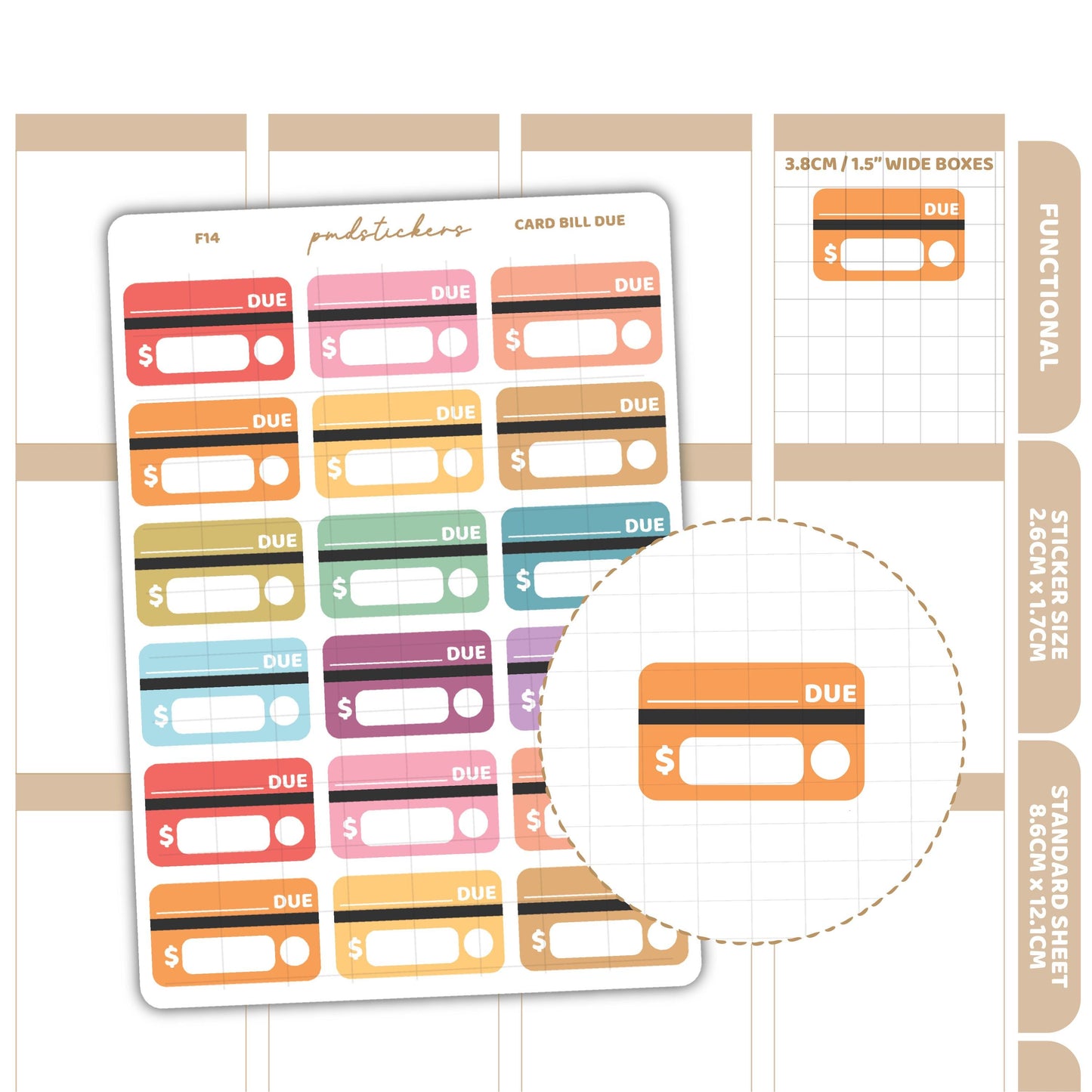 Card Bill Due Stickers | Functional Planner Stickers | F14
