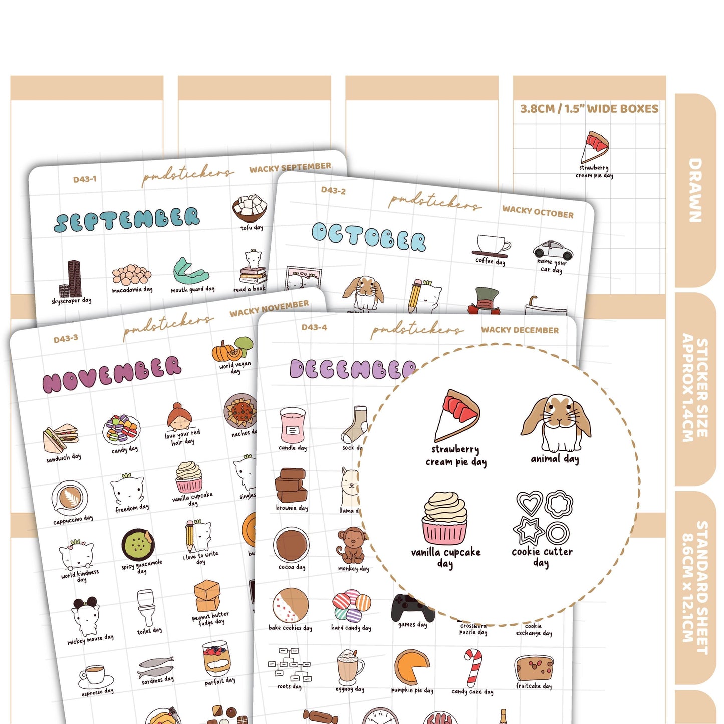 Wacky September, October, November & December Stickers | Drawn Planner Stickers | D43(4)