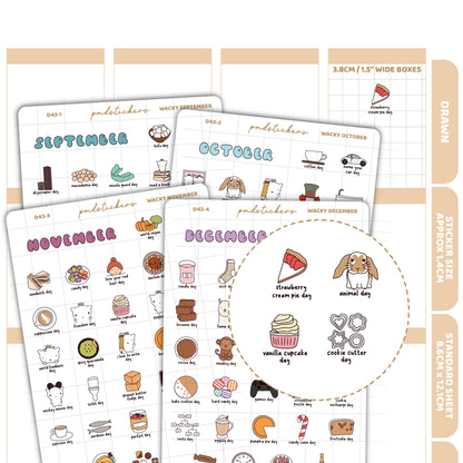 Wacky September, October, November & December Stickers | Drawn Planner Stickers | D43(4)