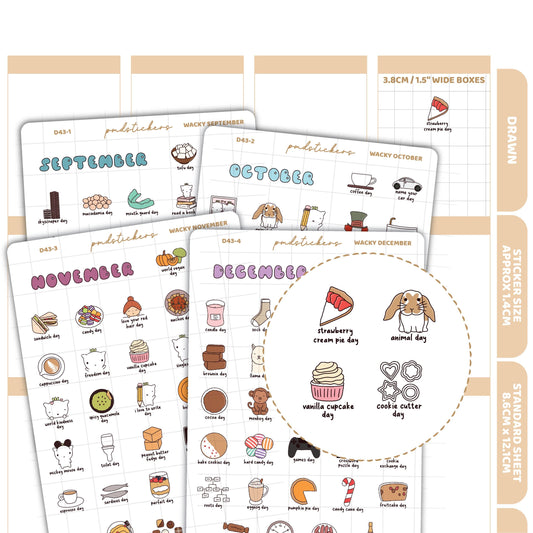 Wacky September, October, November & December Stickers | Drawn Planner Stickers | D43(4)
