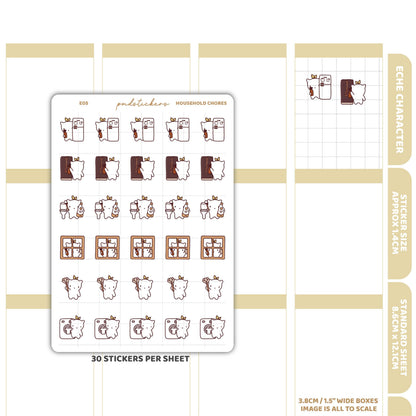 Household Chores Stickers | Eche Character Planner Stickers | E05