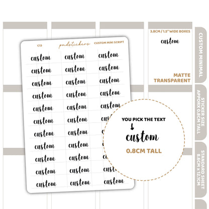 Custom Mini Script Word Stickers | Custom Minimal Planner Stickers | C13