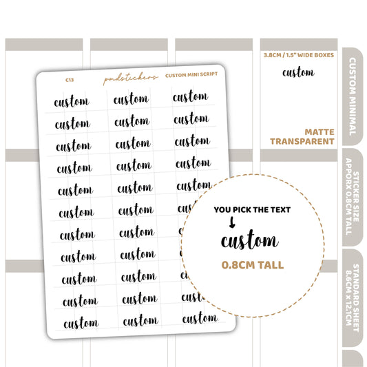 Custom Mini Script Word Stickers | Custom Minimal Planner Stickers | C13