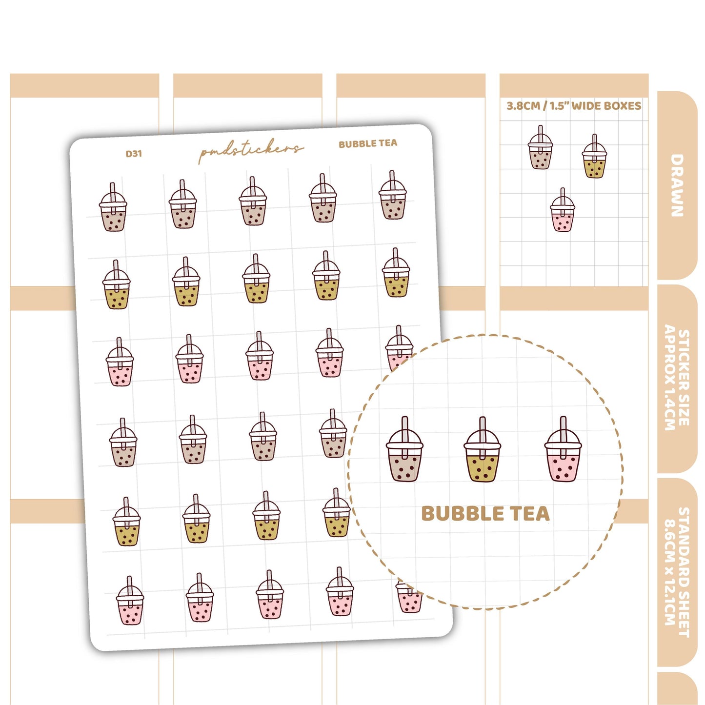 Bubble Tea Stickers | Drawn Planner Stickers | D31