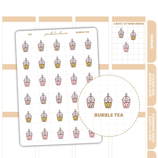 Bubble Tea Stickers | Drawn Planner Stickers | D31