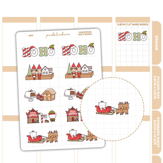 Christmas Half Box Stickers | Drawn Planner Stickers | D60
