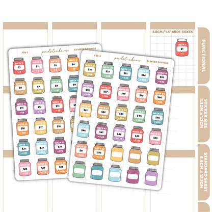 52 Week Savings Challenge Stickers | Functional Planner Stickers | F36(2)