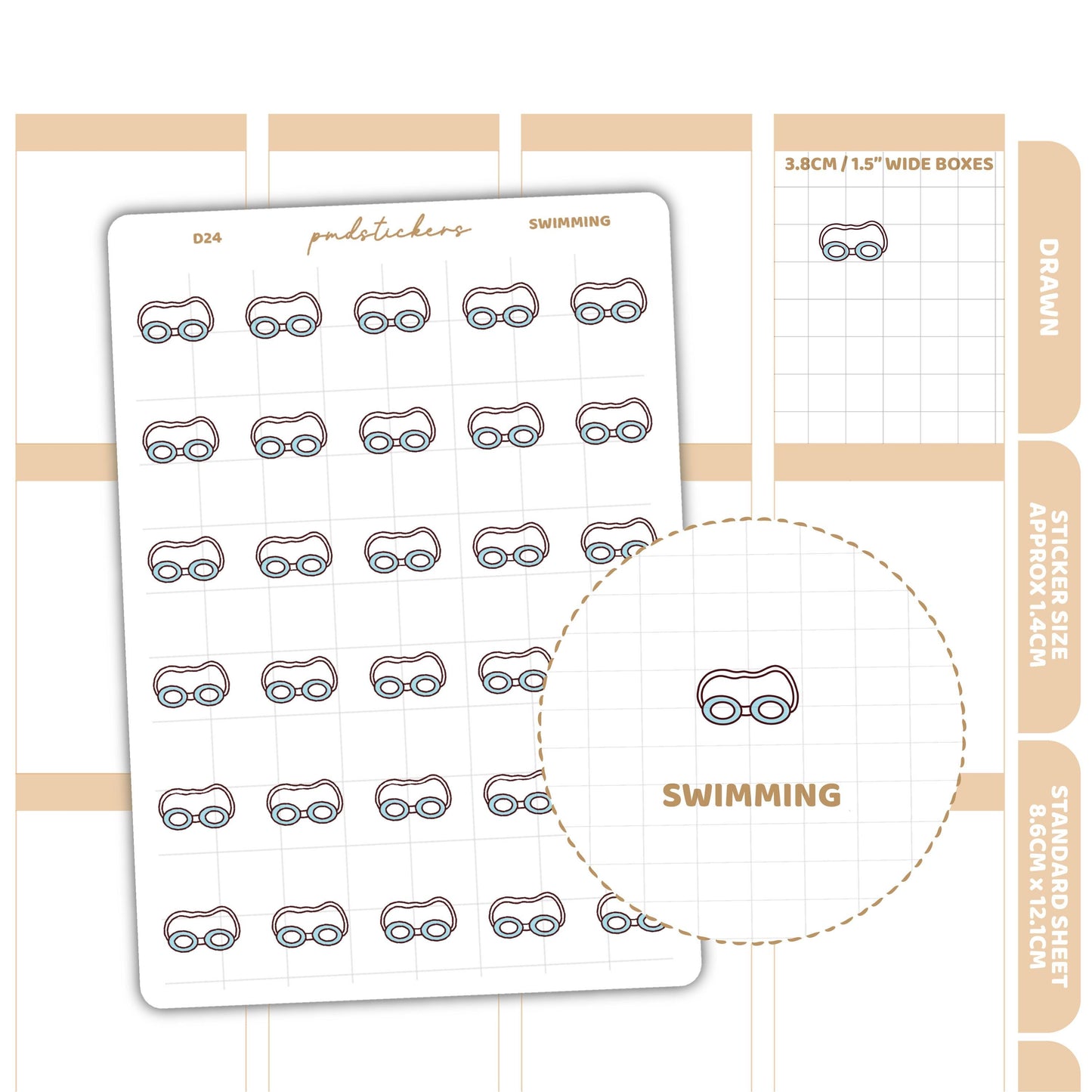 Swimming Stickers | Drawn Planner Stickers | D24