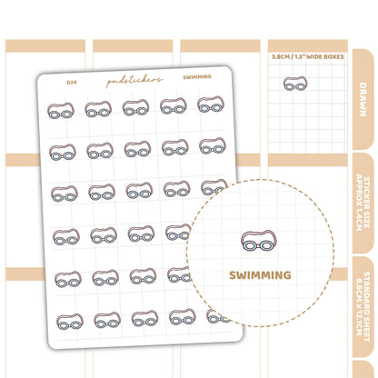 Swimming Stickers | Drawn Planner Stickers | D24