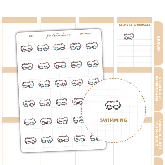 Swimming Stickers | Drawn Planner Stickers | D24
