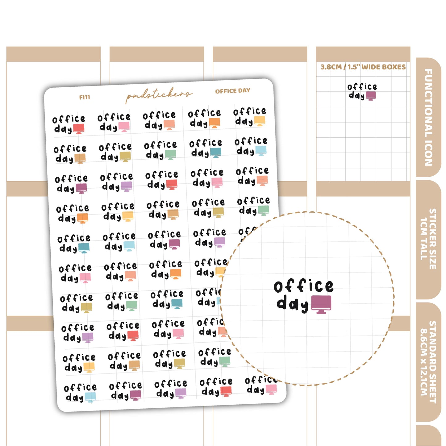 Office Day Stickers | Functional Icon Planner Stickers | FI11