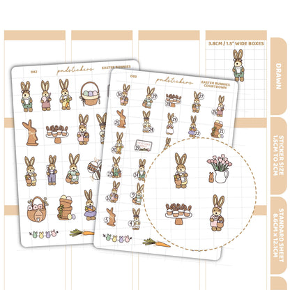 Easter Bunnies & Countdown Stickers | Drawn Planner Stickers | D82-83