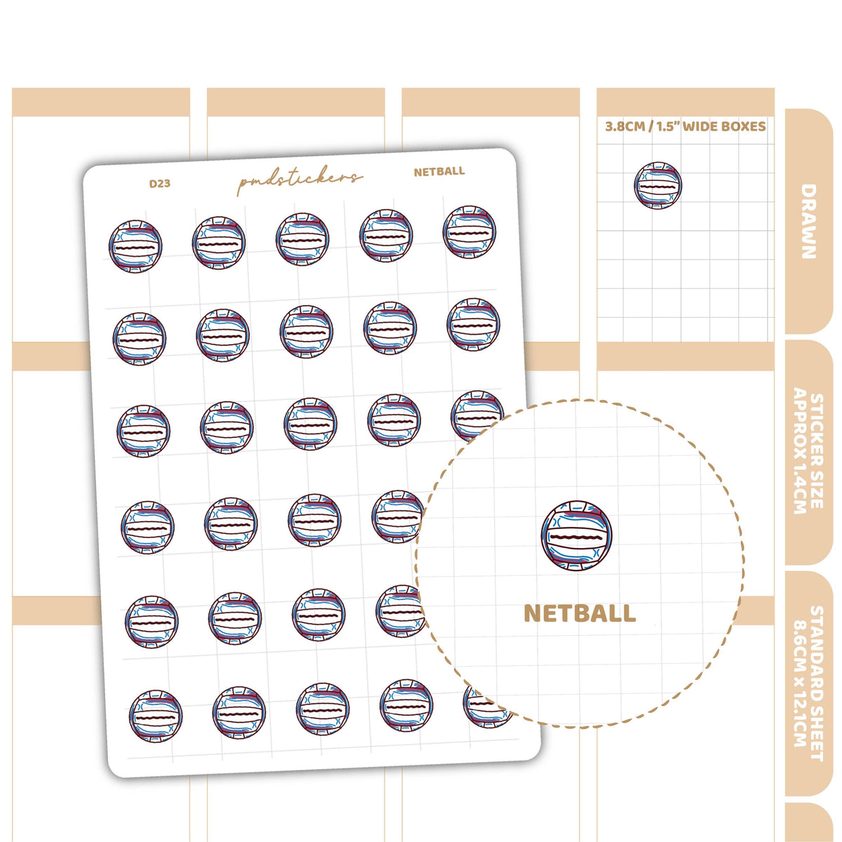 Netball Round Sticker Netball Stickers | Drawn Planner Stickers | D23 – PMD Stickers