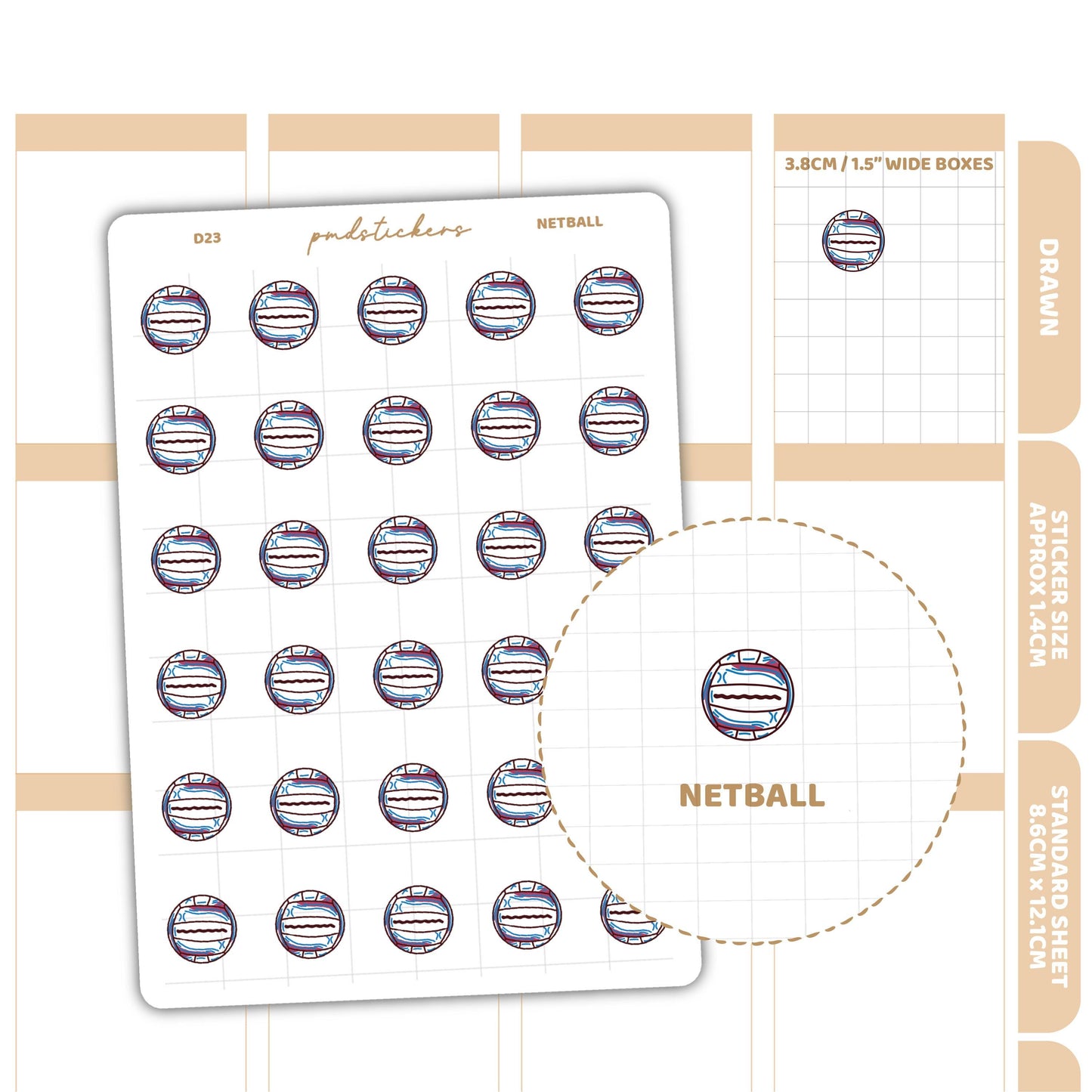 Netball Stickers | Drawn Planner Stickers | D23